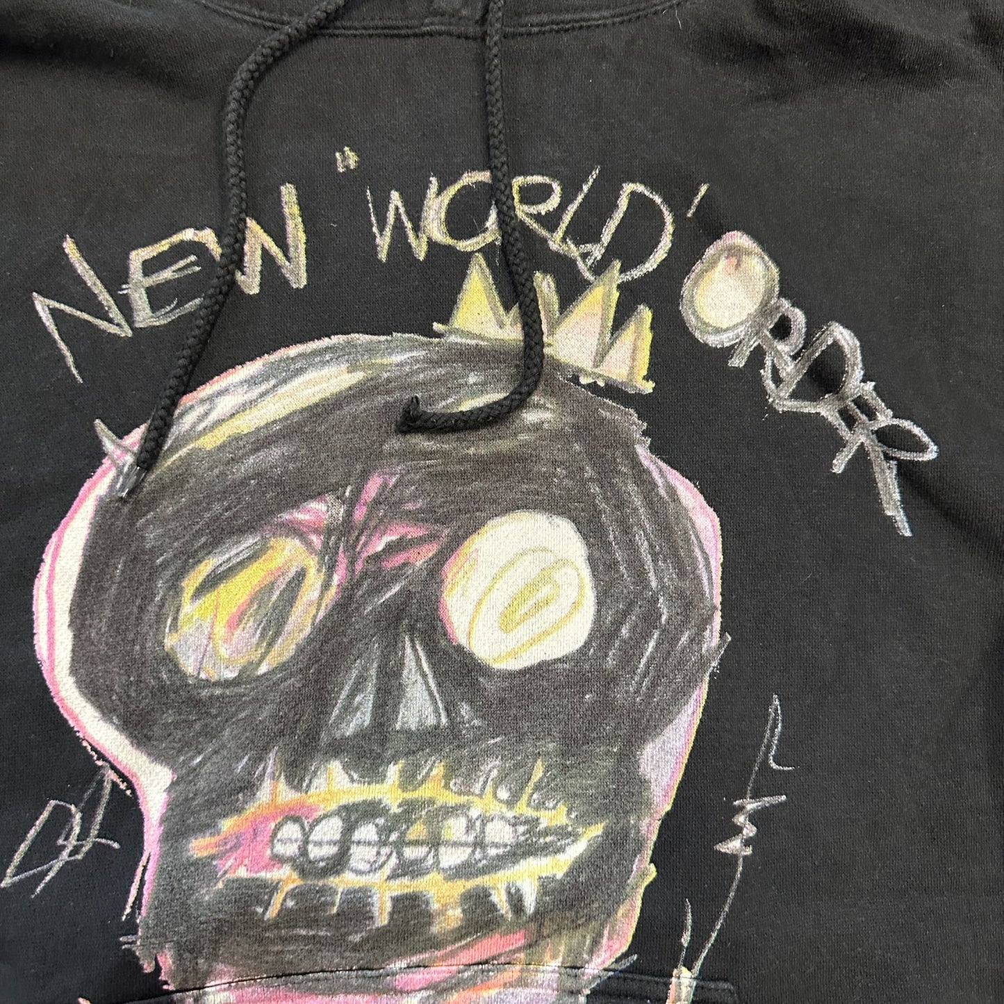 Fashion Nova "New World Order" Black Pullover Hoodie Skull Graphic Pockets