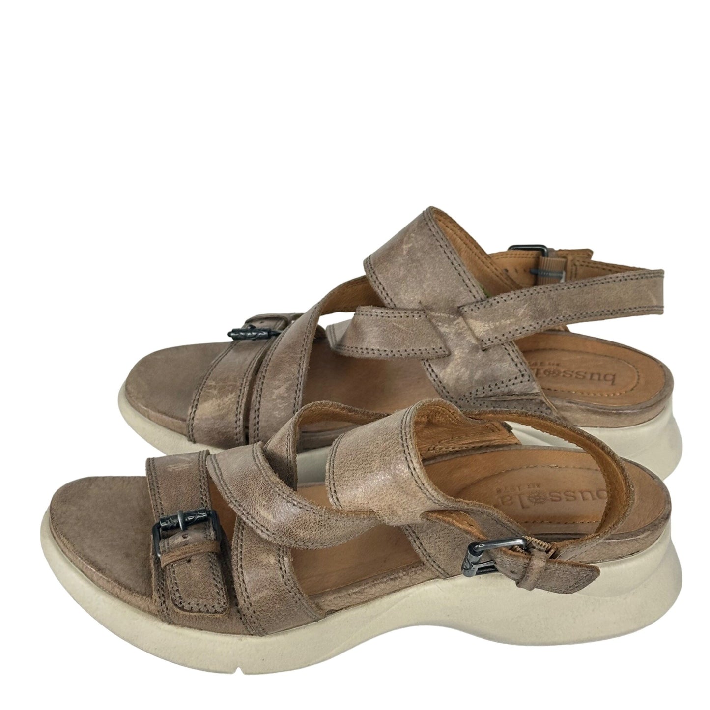 Bussola Jamaica 7.5/38 Jenny Leather Sandals Dakota Taupe Strappy Comfort Buckle