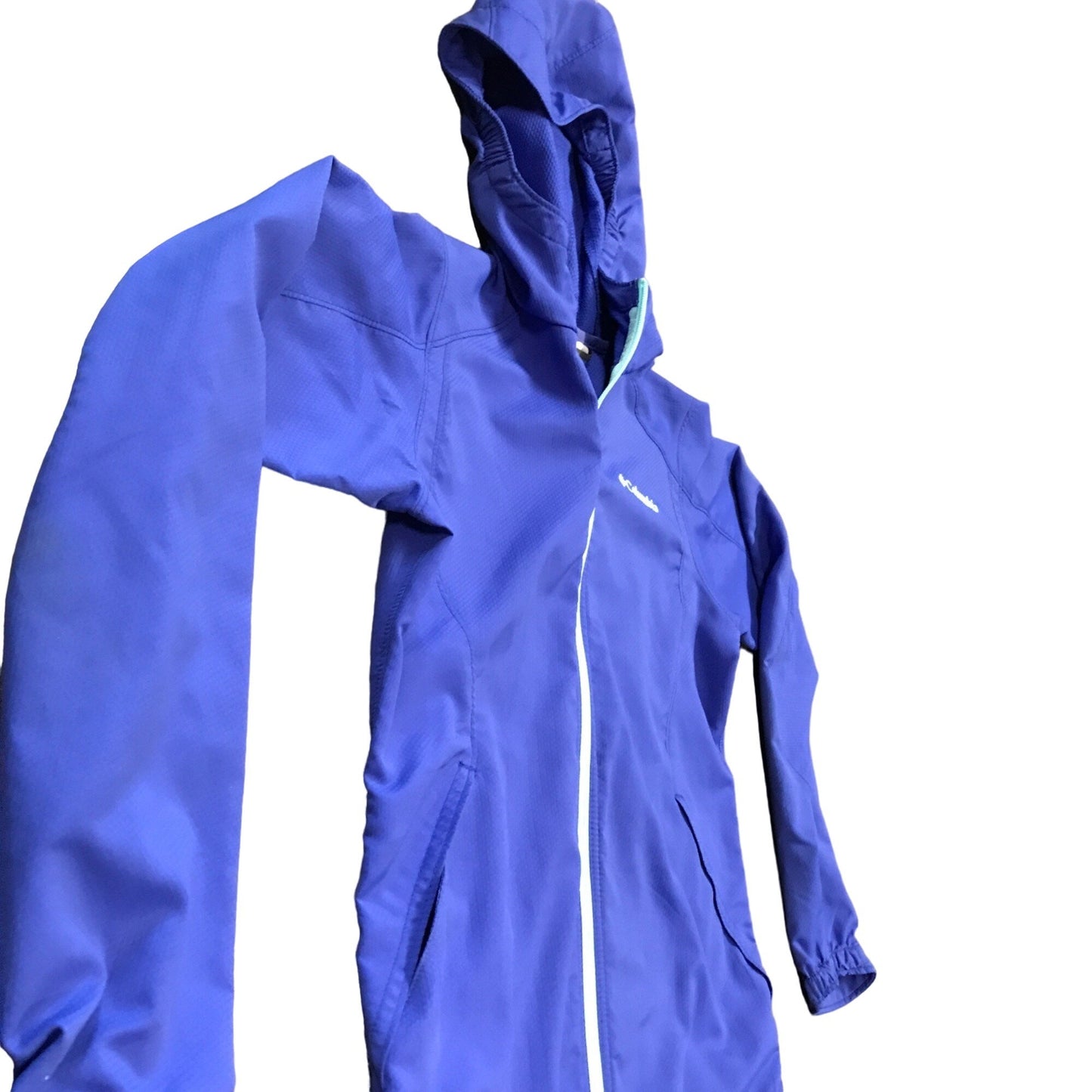 Columbia Youth L Blue Full Zip Rain Jacket Hooded Inside and Outside Pockets