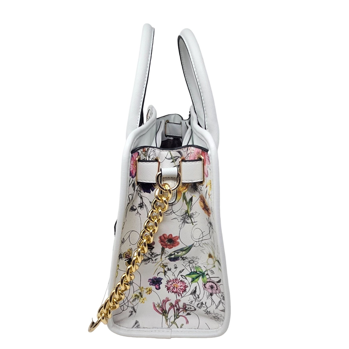 Dasein White Floral Purse Handbag Shoulder Bag Matching Wallet Inside Pocket