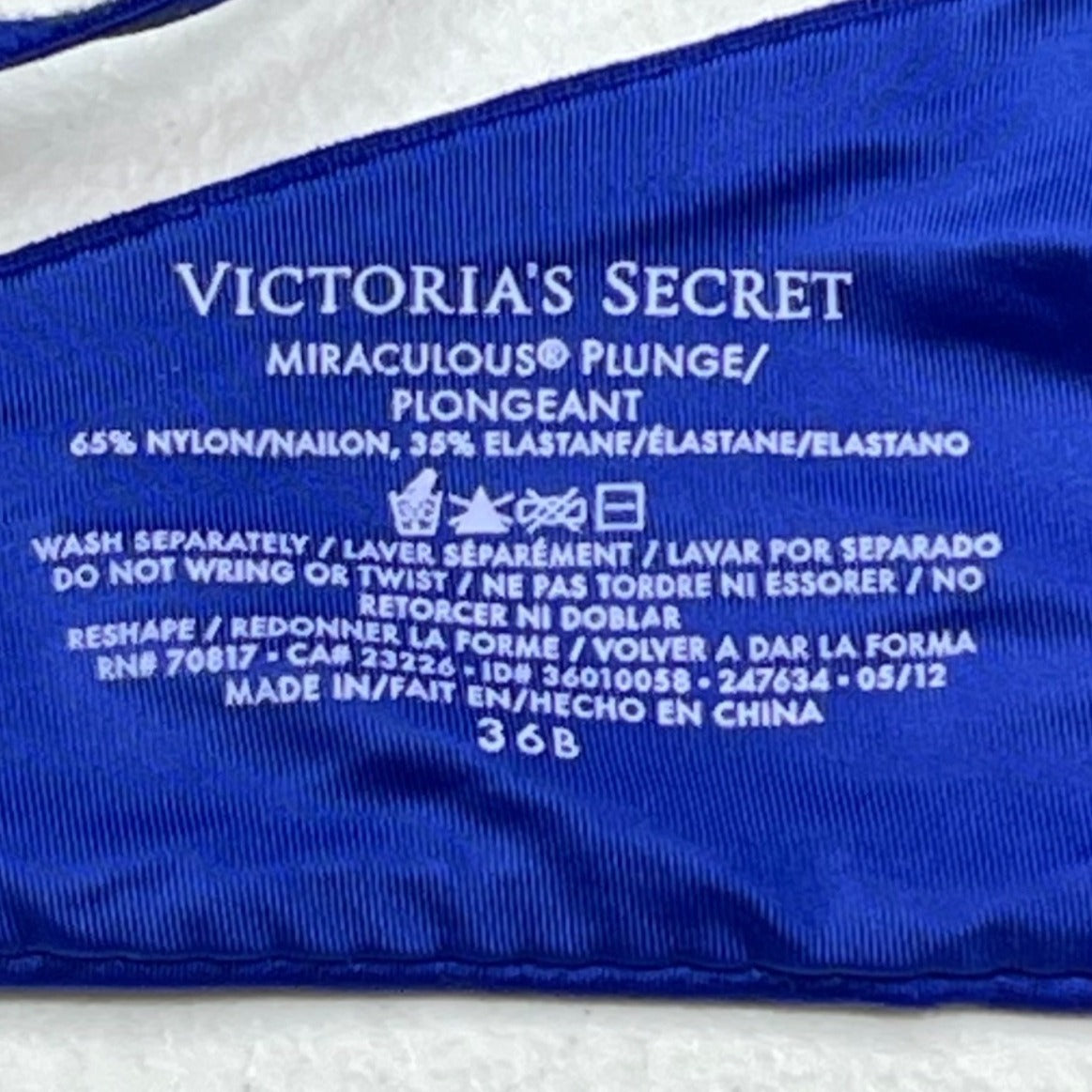 Victoria's Secret 36B Royal Blue Miraculous Plunge Push Up Bra Sequin Detail