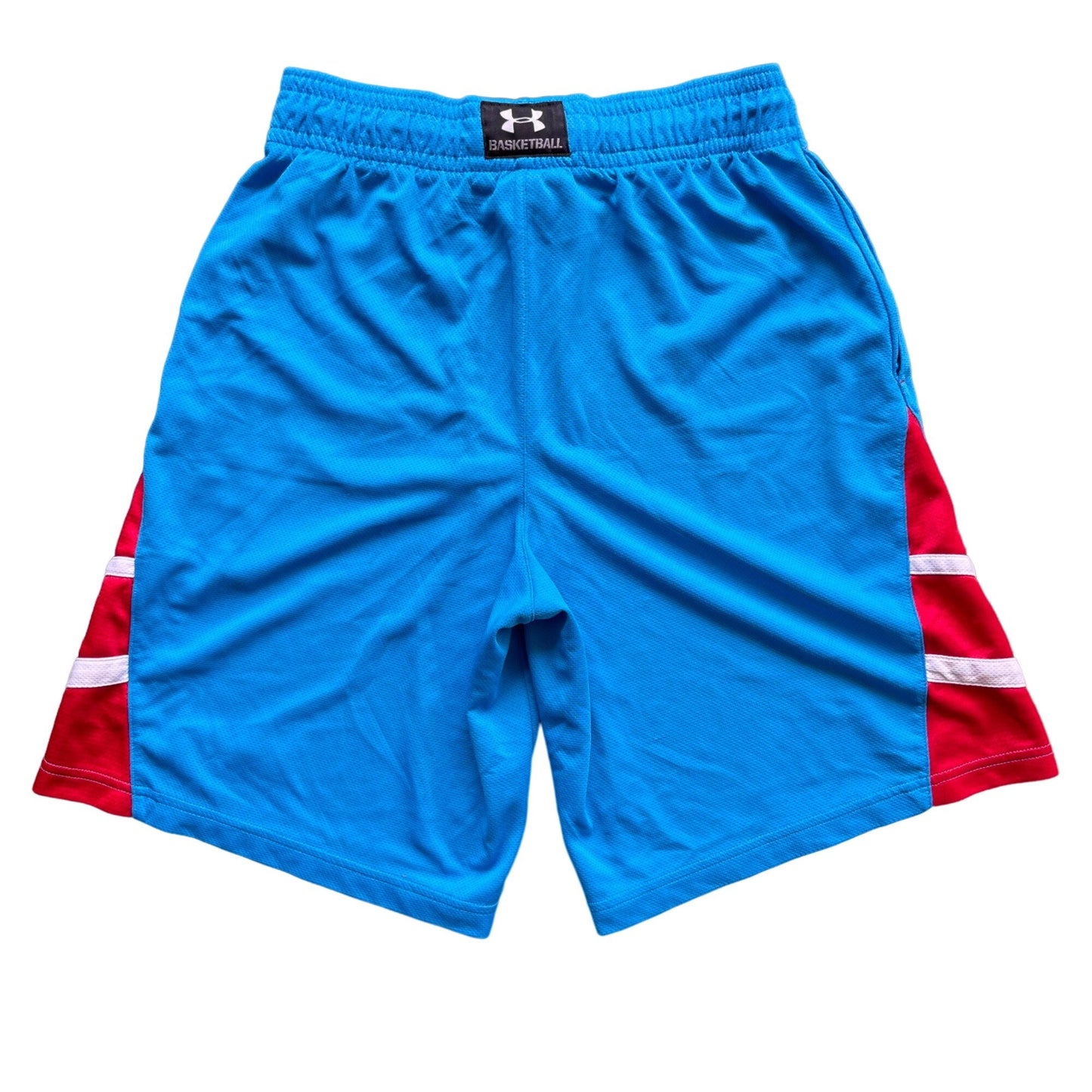 Under Armour Mens S Basketball Shorts Blue Red Elastic Waist Drawstring Gym