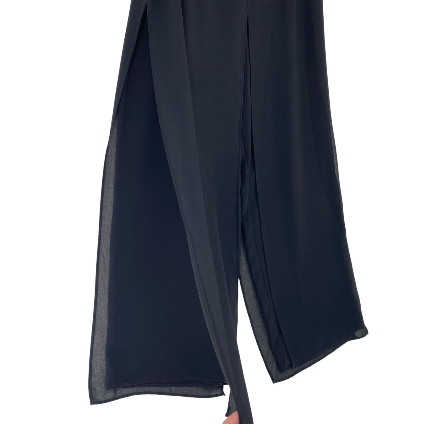 JR Nites Black Palazzo Pants 16 Sheer Overlay Wide Split Leg High Waisted 90s