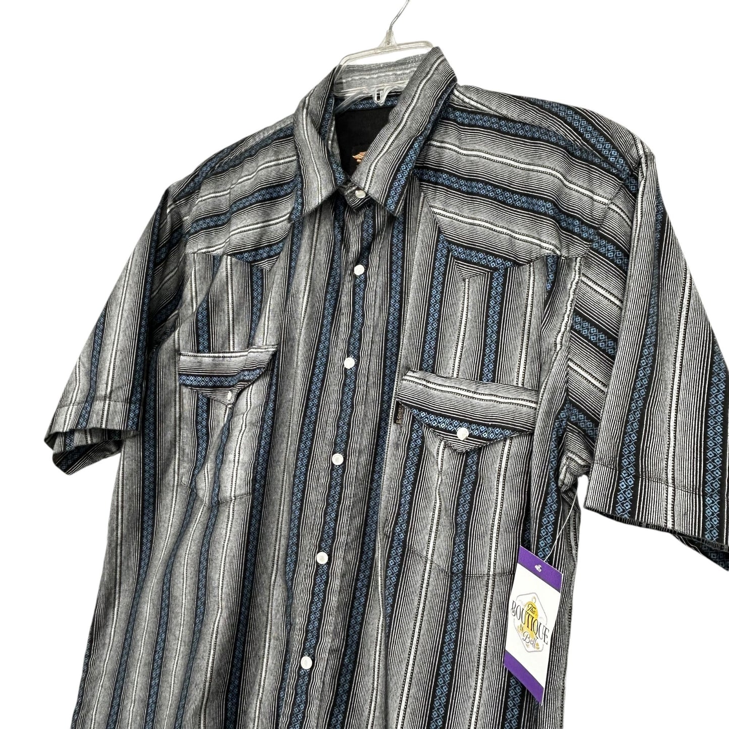 El General L Pearl Snap Shirt Gray Blue Short Sleeve Western Collared Pockets