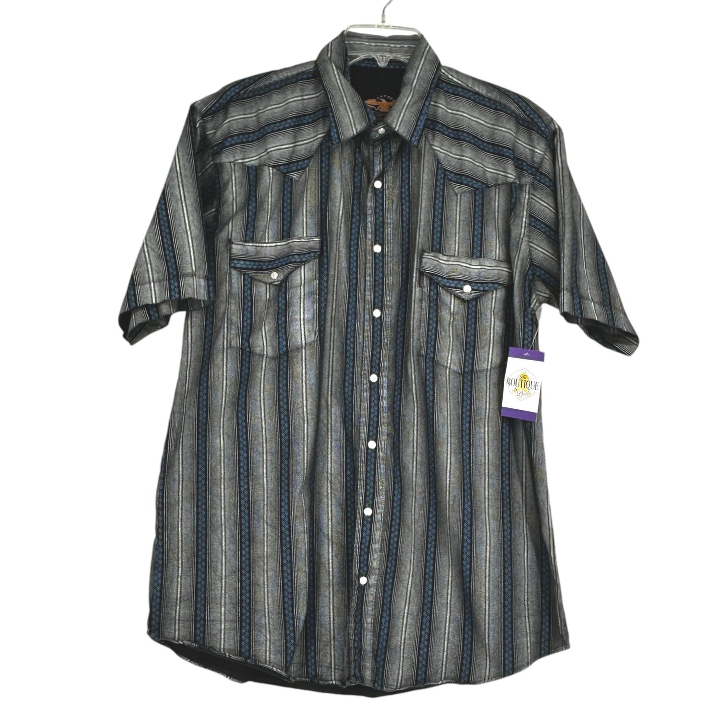 El General L Pearl Snap Shirt Gray Blue Short Sleeve Western Collared Pockets