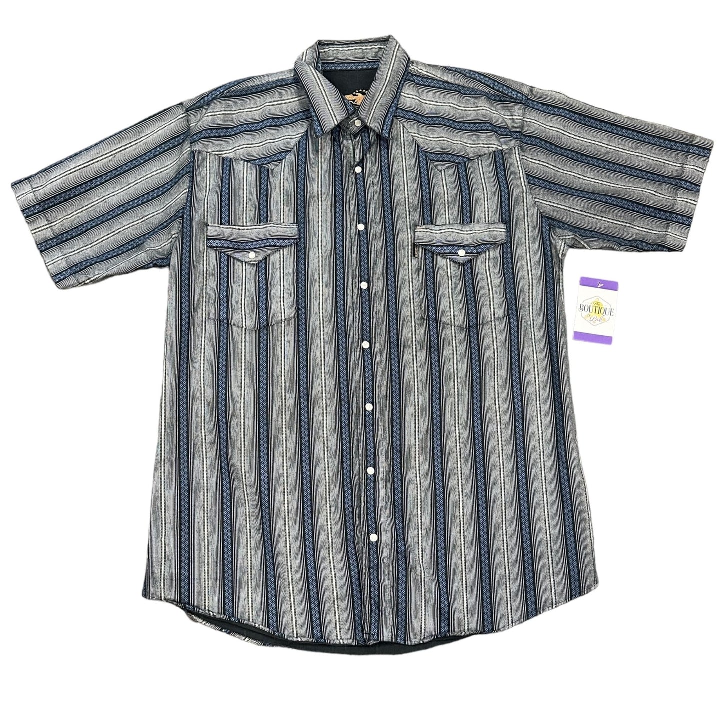 El General L Pearl Snap Shirt Gray Blue Short Sleeve Western Collared Pockets