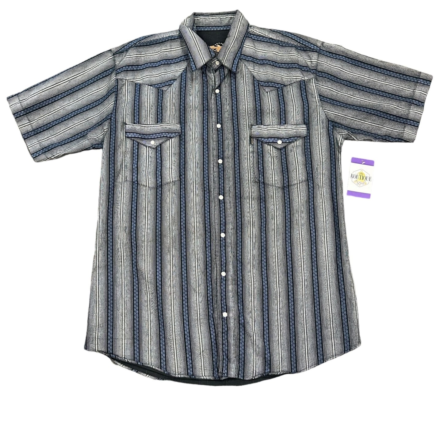 El General L Pearl Snap Shirt Gray Blue Short Sleeve Western Collared Pockets