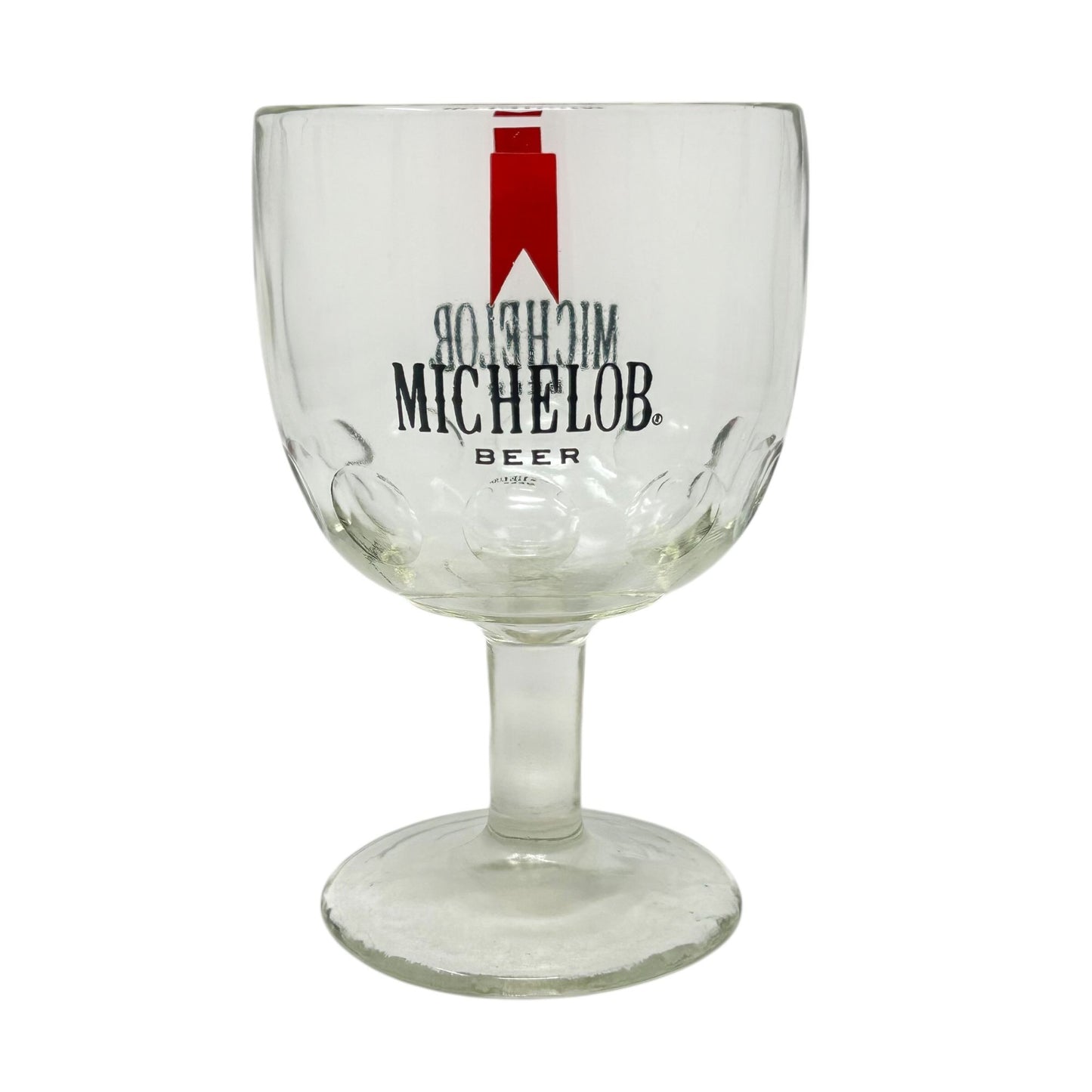 Vintage Michelob Beer Thumbprint Goblet Glass 16 oz Red Logo Barware Breweriana