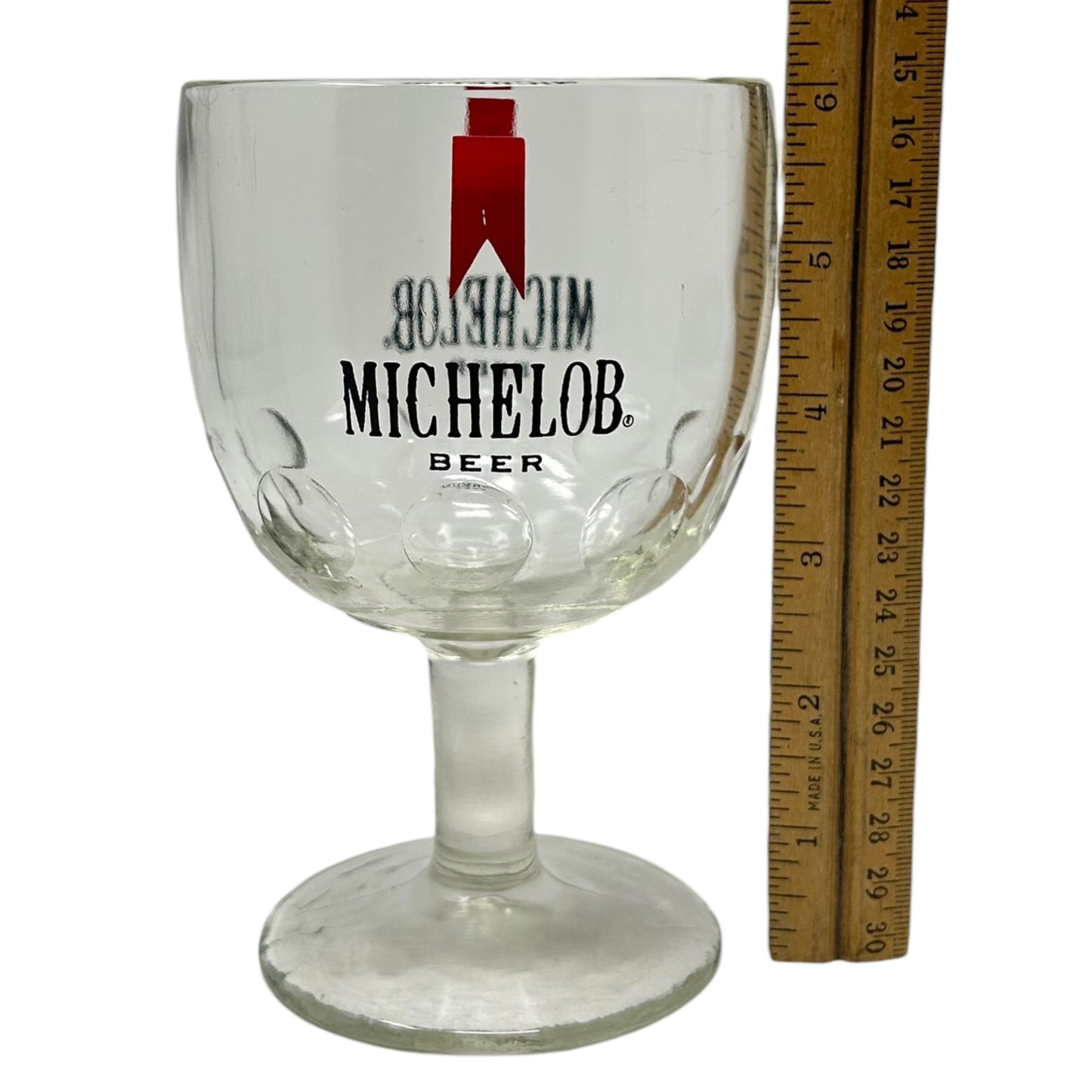 Vintage Michelob Beer Thumbprint Goblet Glass 16 oz Red Logo Barware Breweriana