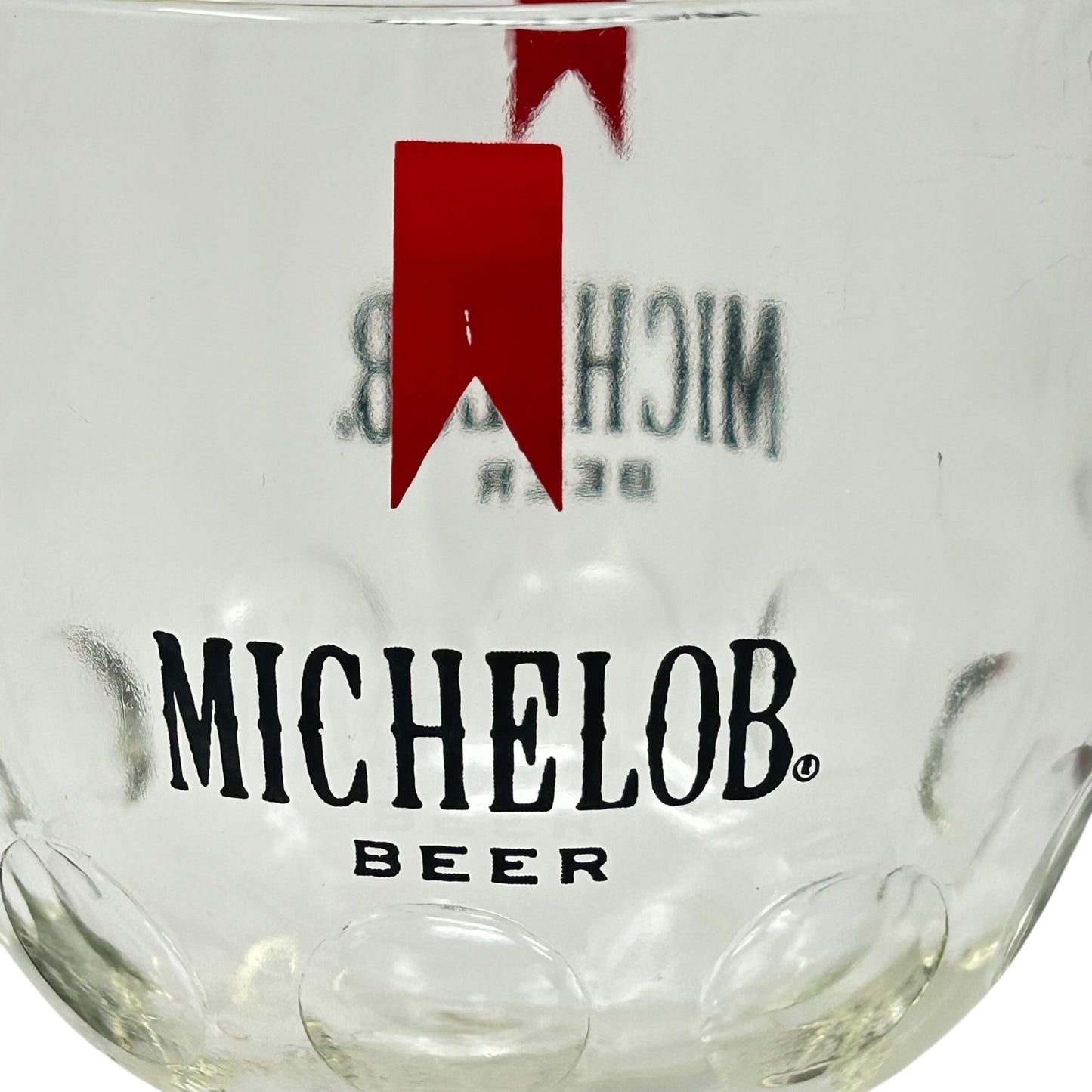 Vintage Michelob Beer Thumbprint Goblet Glass 16 oz Red Logo Barware Breweriana