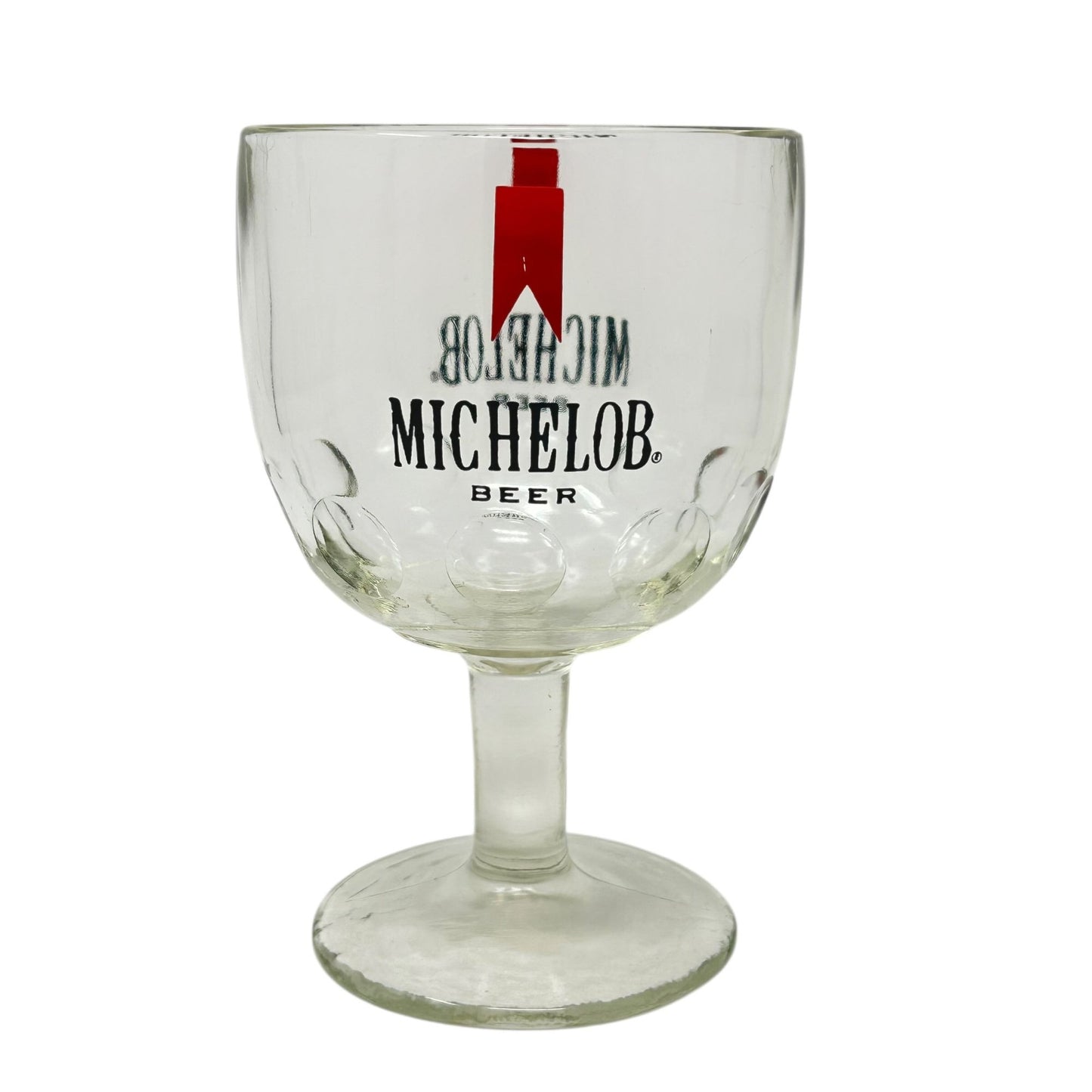 Vintage Michelob Beer Thumbprint Goblet Glass 16 oz Red Logo Barware Breweriana