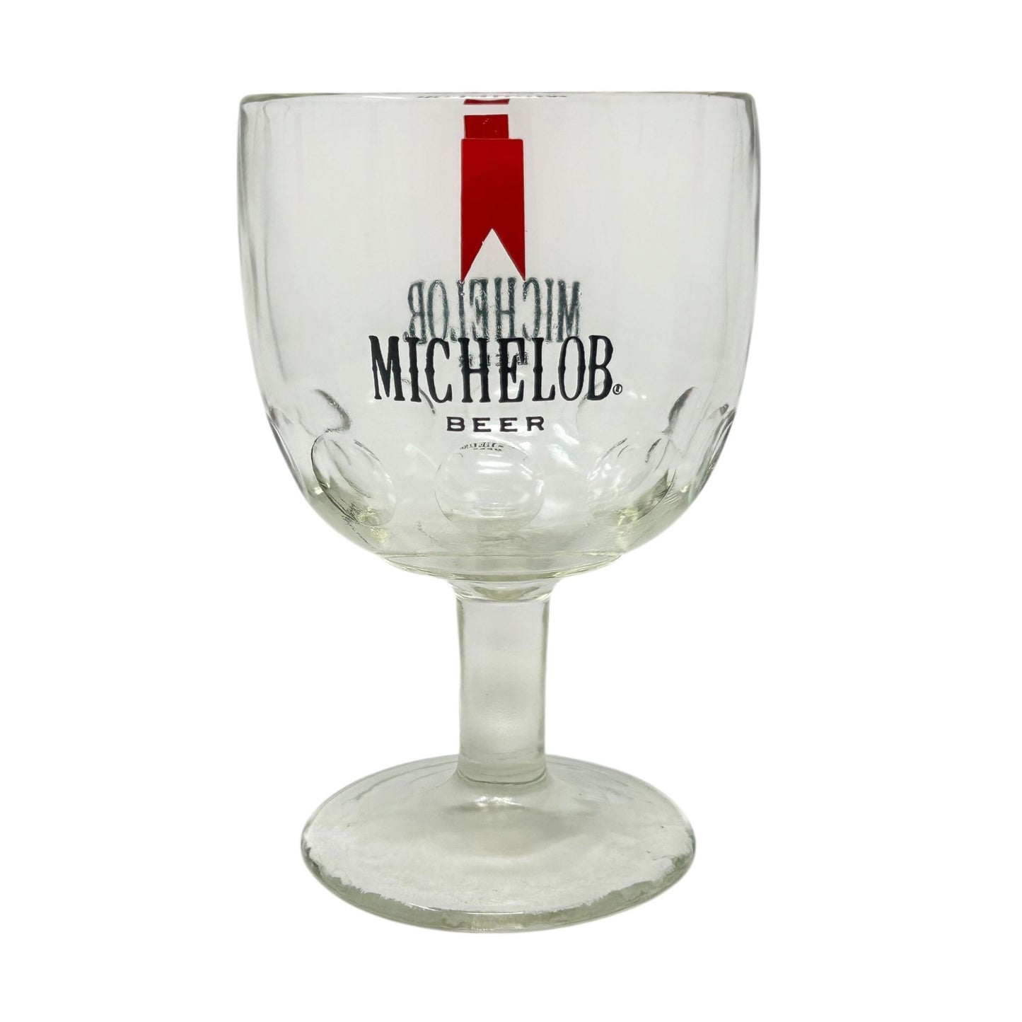 Vintage Michelob Beer Thumbprint Goblet Glass 16 oz Red Logo Barware Breweriana