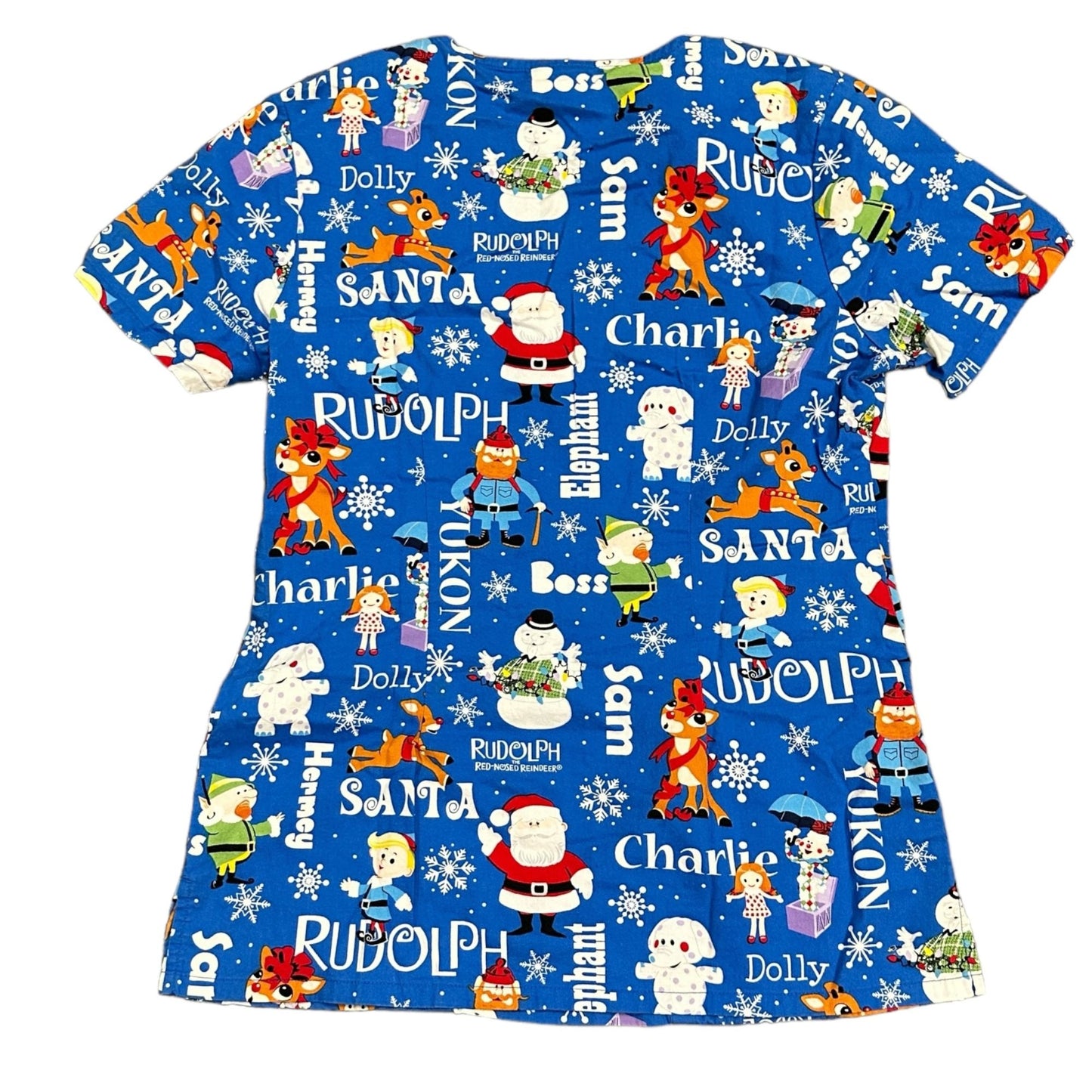 Rudolph the Red Nose Reindeer Christmas Scrub Top XS Top VNeck Short Sleeve