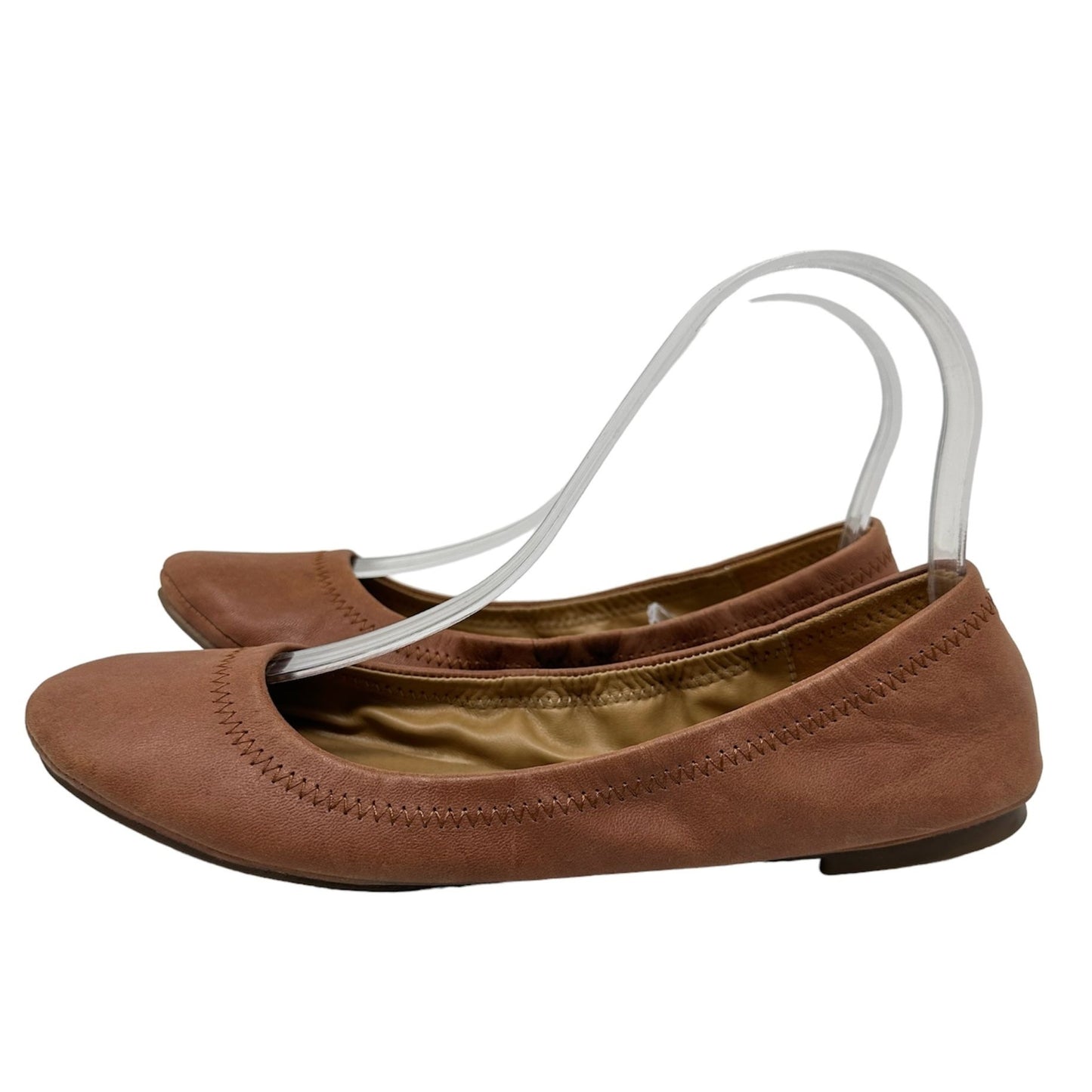 Lucky Brand Womens 8 Brown Genuine Leather Elainy Ballet Flats Slip On Soft Shoe