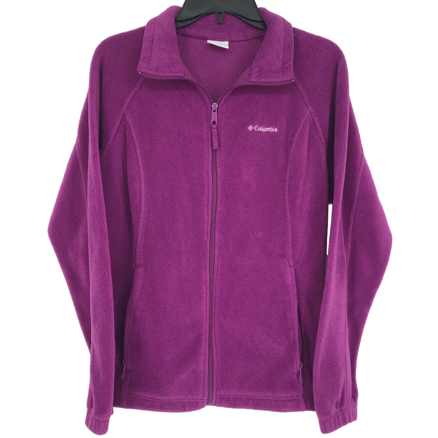 Columbia Womens L Full Zip Up Fleece Jacket Purple Mock Neck Long Sleeves Winter