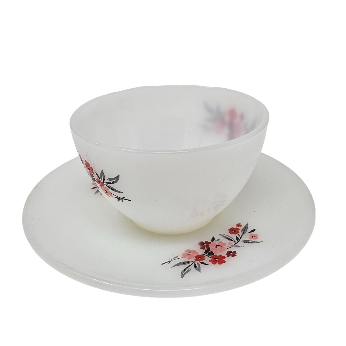 Vintage Fire King Anchor Hocking Milk Glass Primrose Cup Saucer Made USA Floral