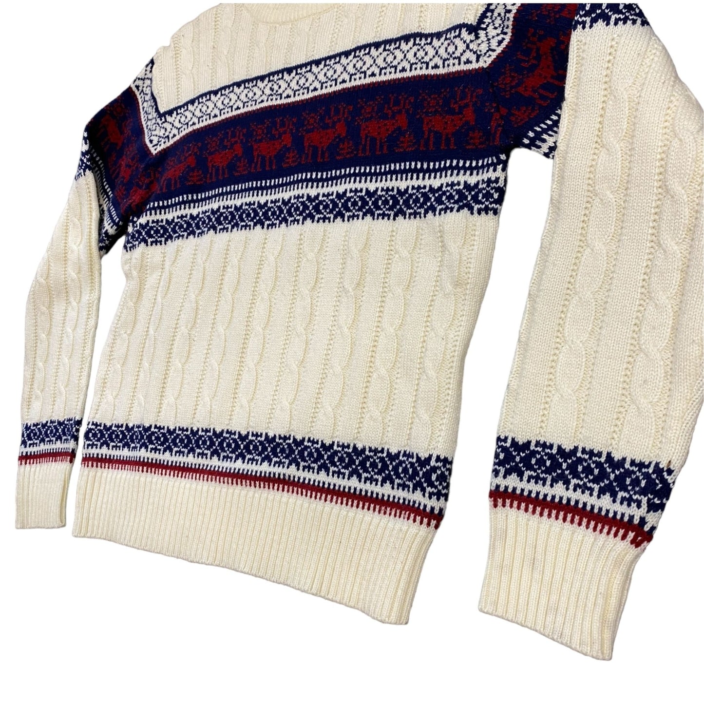 Vintage Robinsons Florida Store Mens L Beige Sweater Red Reindeer Blue Fair Isle