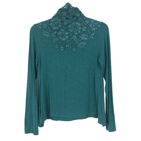 Soft Surroundings Womens XS Tamora Lace Top Turquoise Long Sleeve Zip Mock Neck