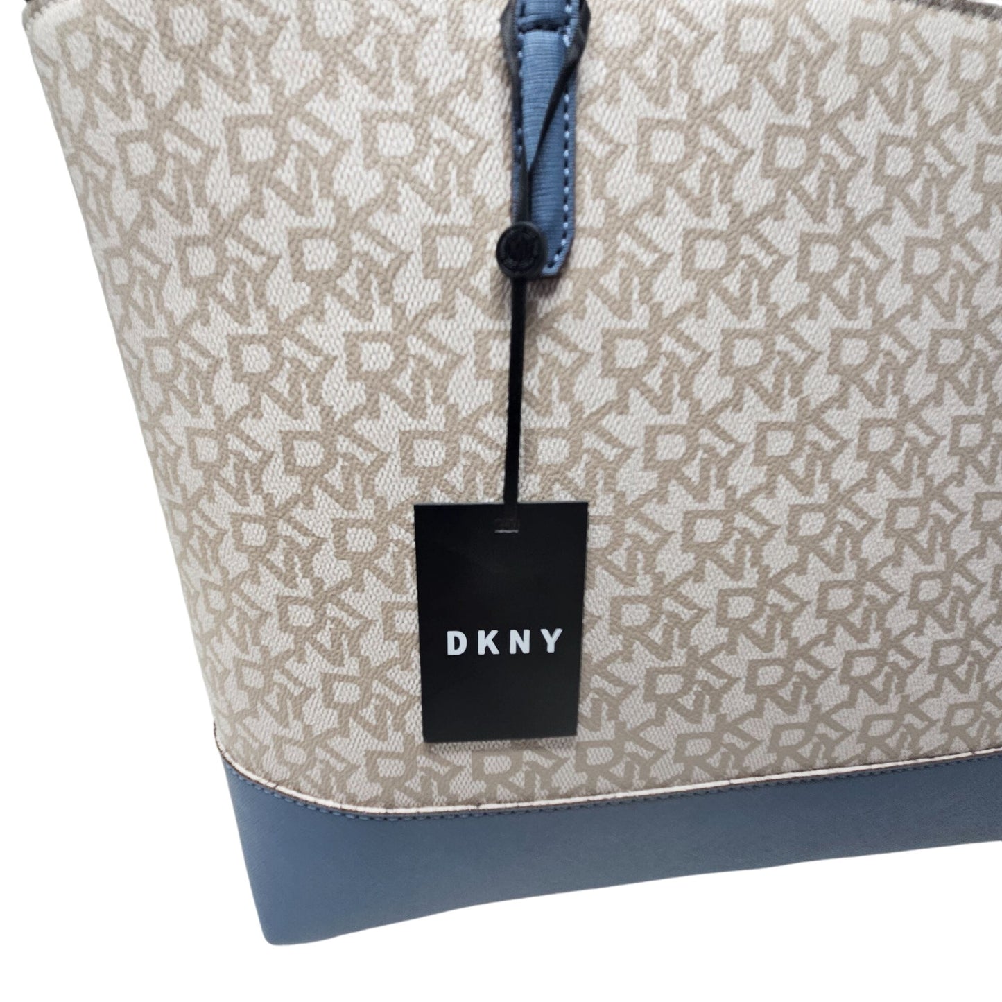 NWT DKNY Bryant Park Large Leather Tote Cream Blue All Over Print Zip Closure