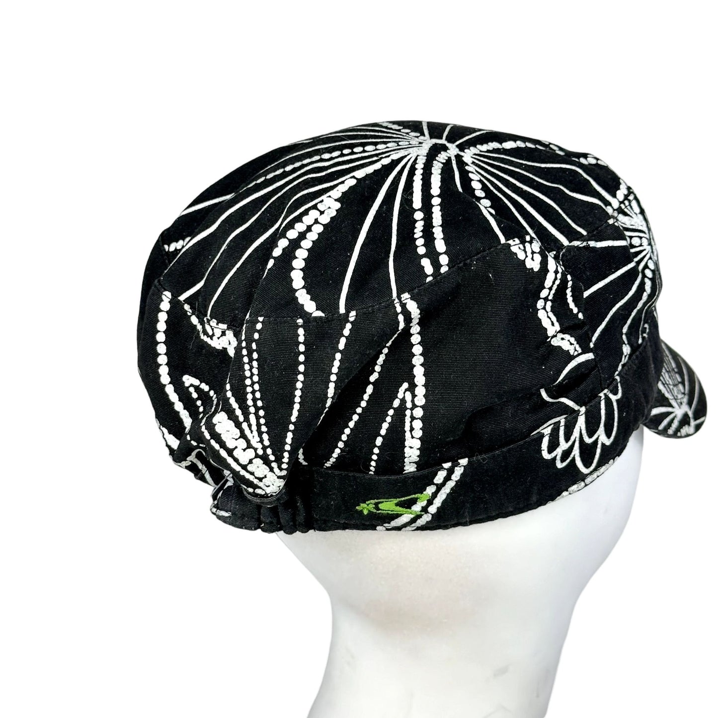 O'Neill Black White Fashion Pageboy Hat Logo Floral Print Embroidered y2K