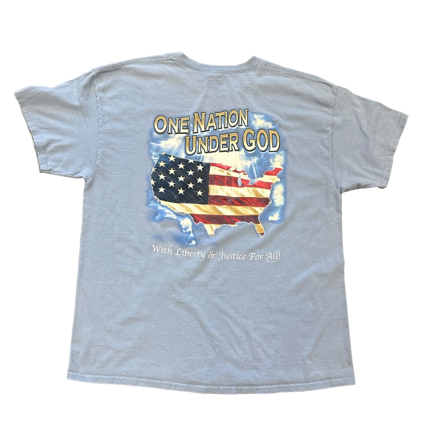 One Nation Under God XL Tshirt American Flag Patriotic Blue Short Sleeve Vintage