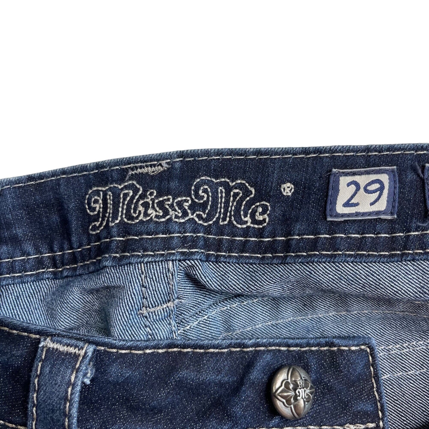 Miss Me 29x29 Easy Boot Cut Jeans Dark Wash Flap Pockets Bling Pockets Denim