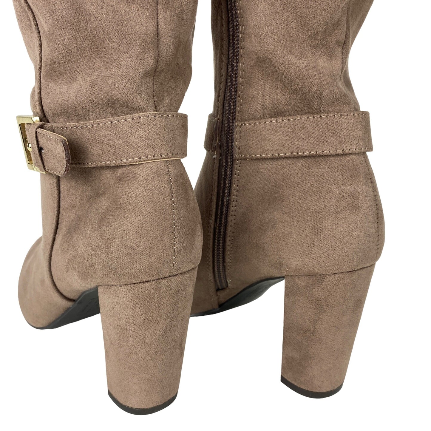 Jones New York 5.5 Kalee Camel Heeled Knee High Zipper Boots Buckle Accents