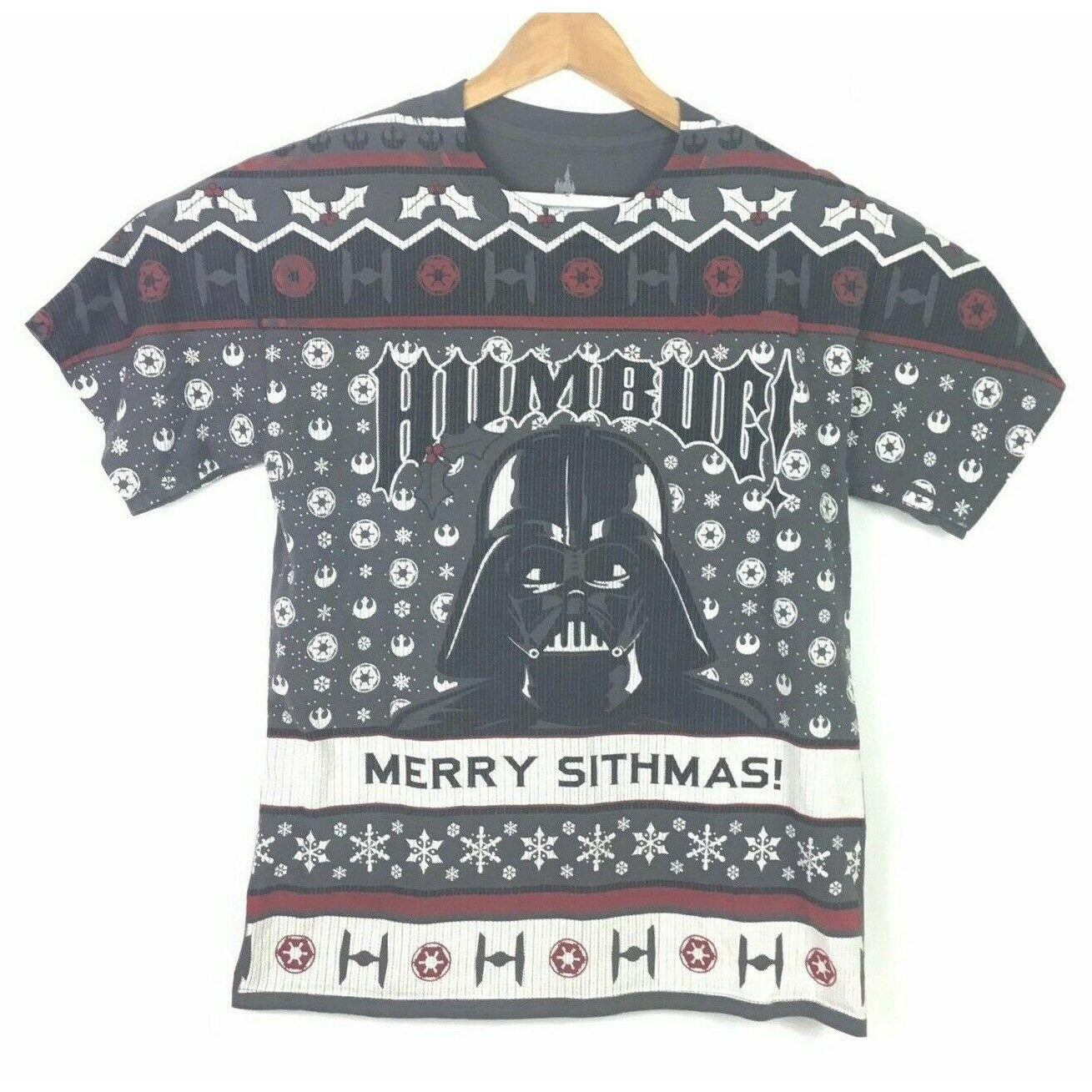 Disney Parks M Gray Star Wars Darth Vader Humbug Sithmas Christmas TShirt Holly