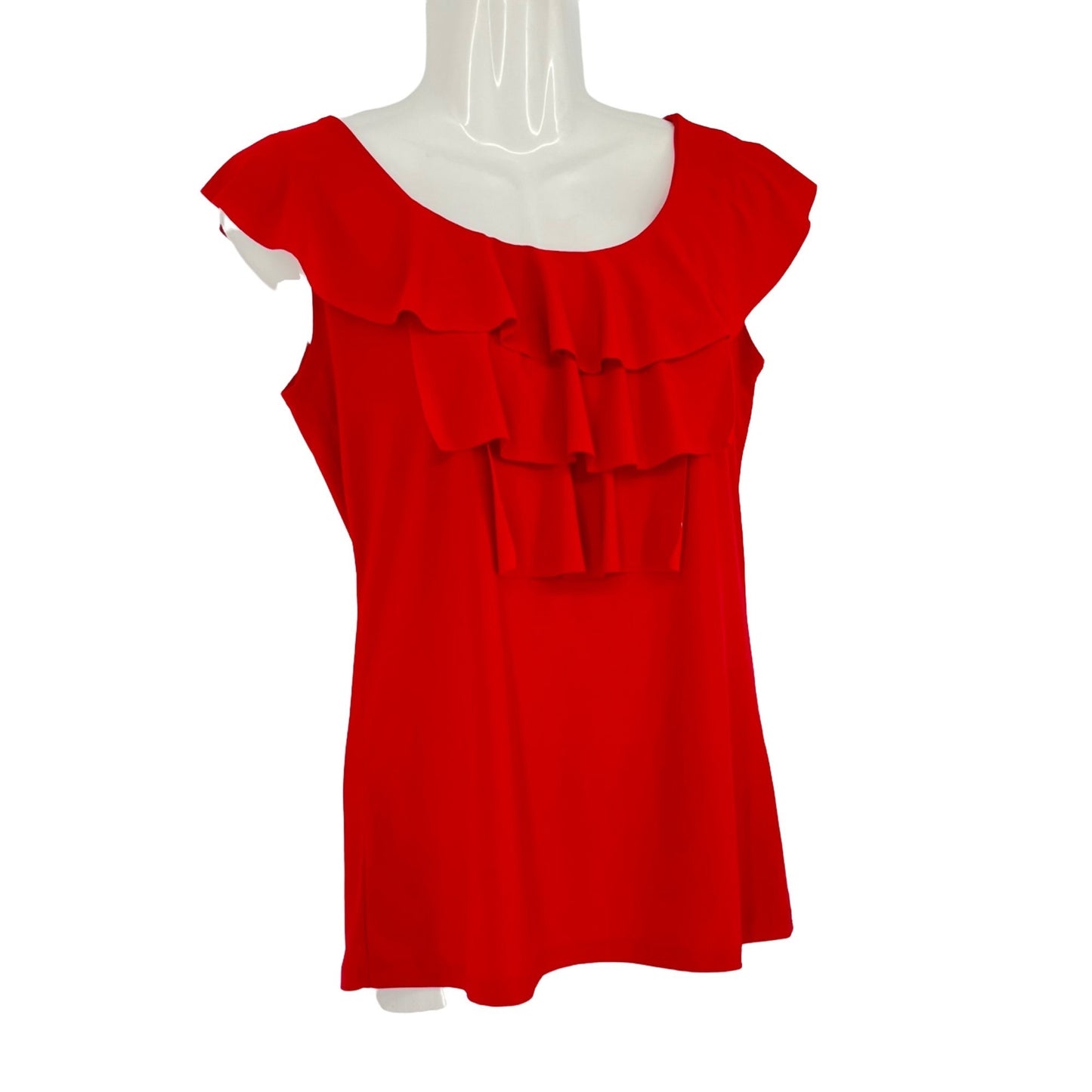 Claudia Richard S Red Ruffle Front Sleeveless Blouse Flutter Collar Career NWT