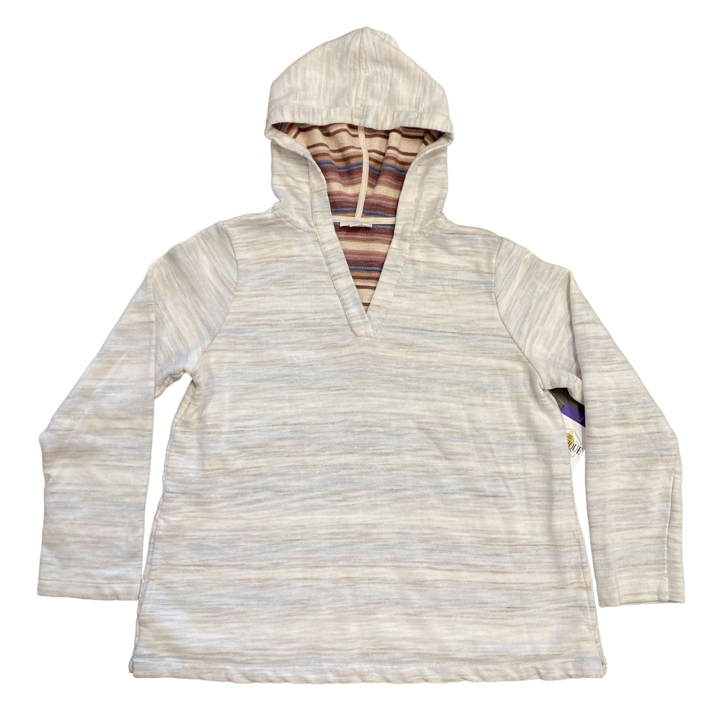 Pure Jill Petite M Reverse Stripe Bisque Pullover Hoodie Cotton Sweatshirt Comfy