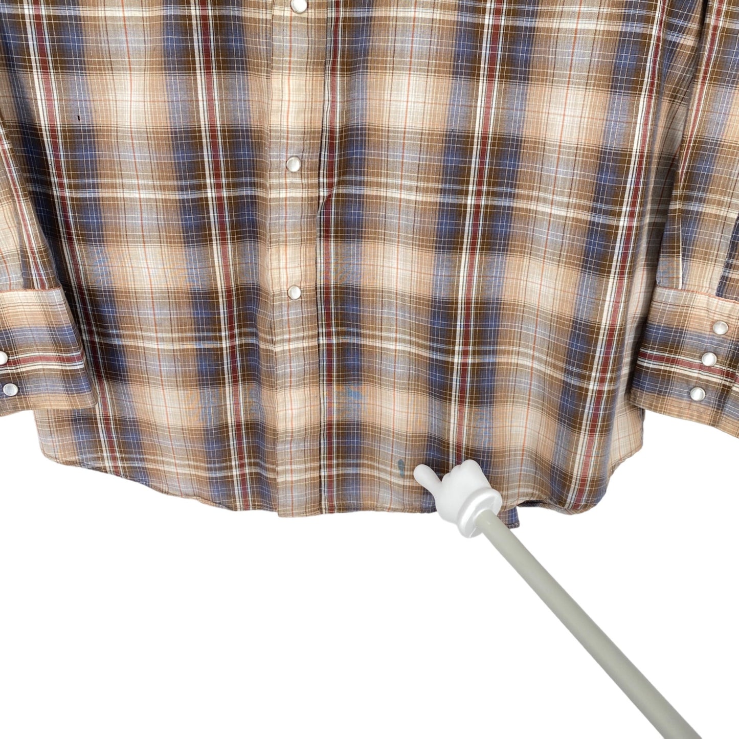 Plains Western Wear L Pearl Snap Button Up Brown Blue Red Plaid Long Sleeve Thin