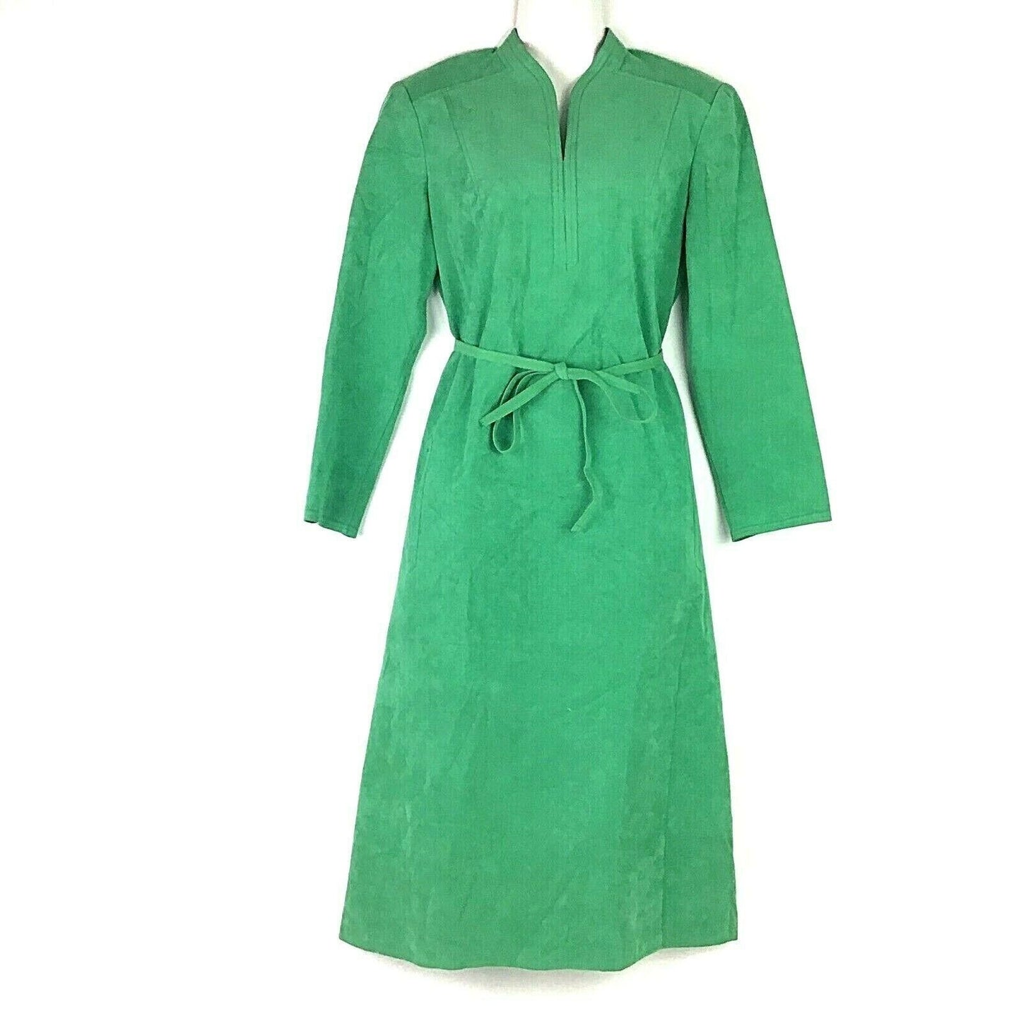 Vintage Posh Ultrasuede Womens 10 Green Dress Long Sleeve Belted Pockets 1970s