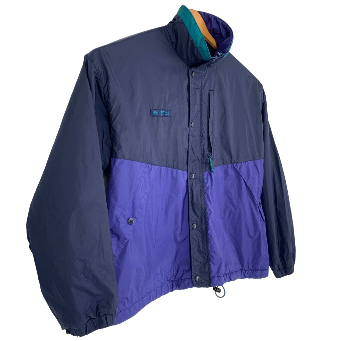 Vintage Columbia XL 2 In 1 Jacket Teal Purple Fleece Lined Zipper Pockets Full Zip