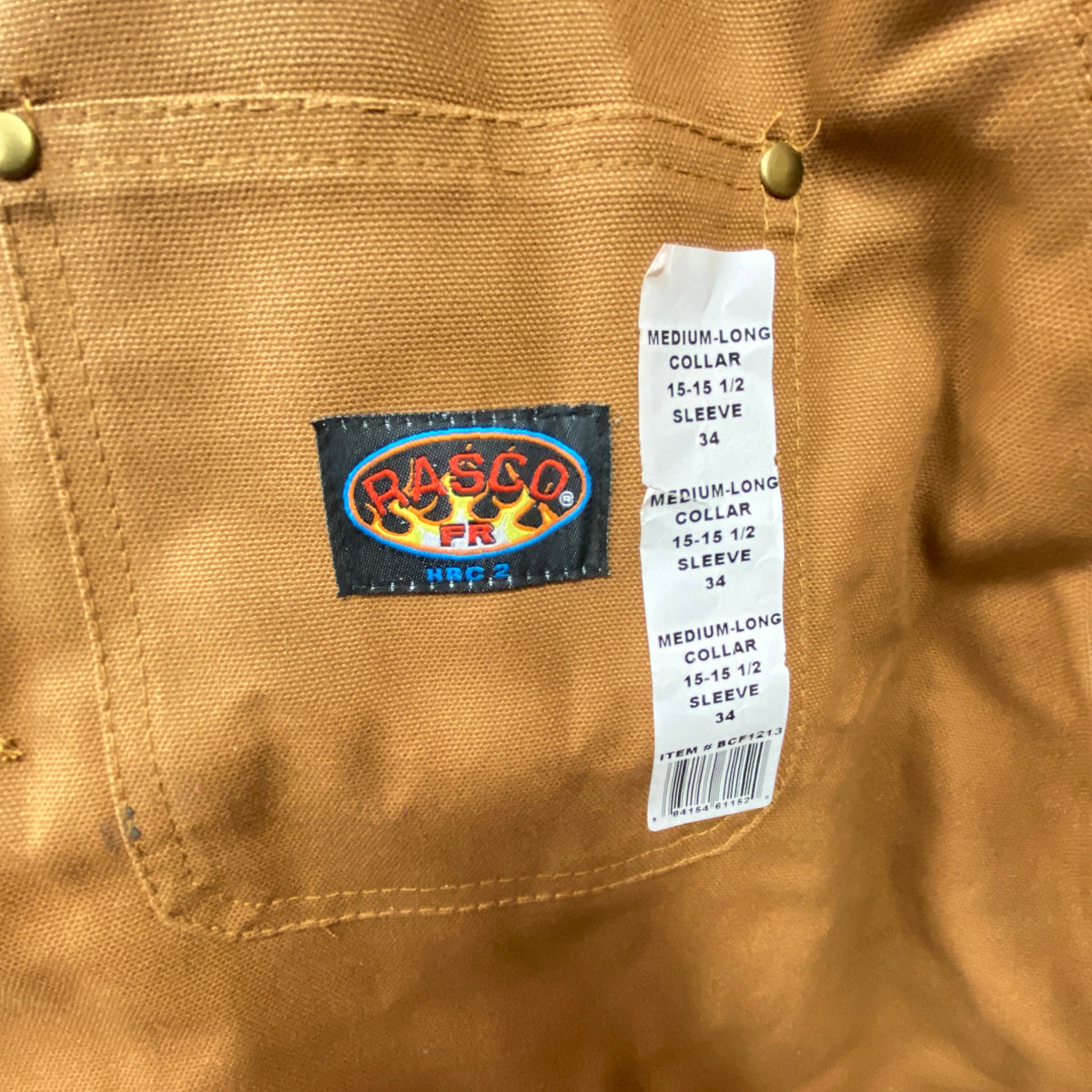 Rasco Medium Long 15/15.5 Sleeve 10oz Brown Duck Fire Resistant Men’s Work Coat