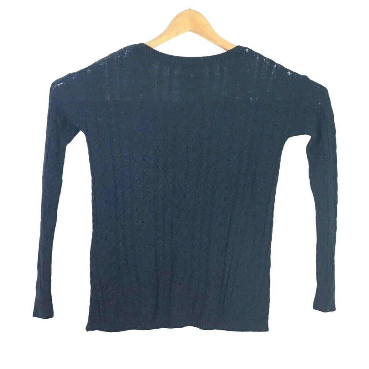 NWT AEO S Navy Blue Cable Knit Sweater Long Sleeve Pullover Round Neck Side Zip