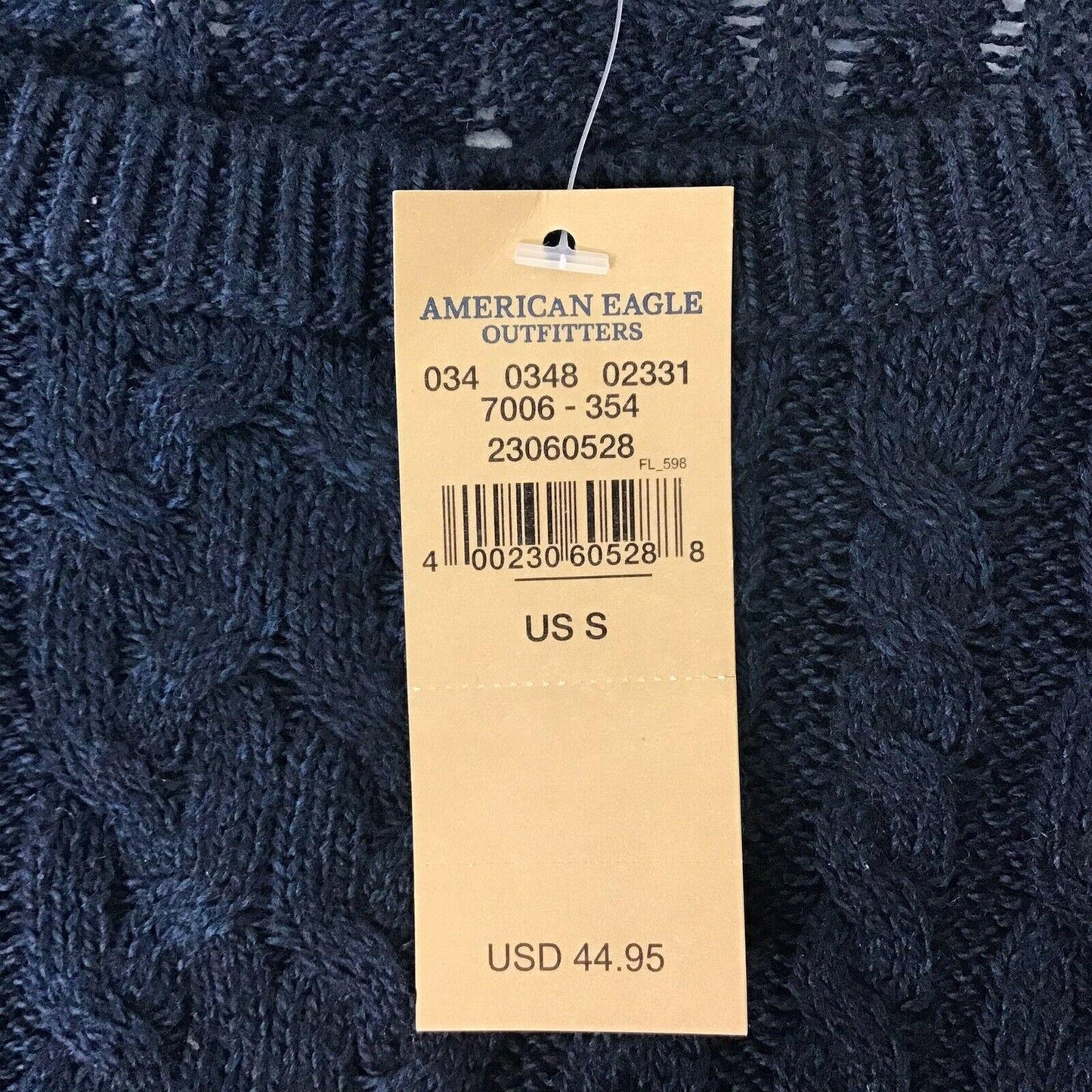 NWT AEO S Navy Blue Cable Knit Sweater Long Sleeve Pullover Round Neck Side Zip