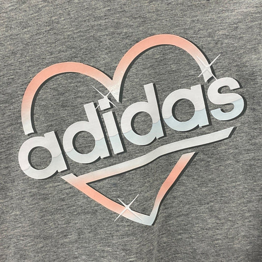 Adidas Logo Heart Youth L Gray Tshirt Cuffed Short Sleeve Split High-Low Hem