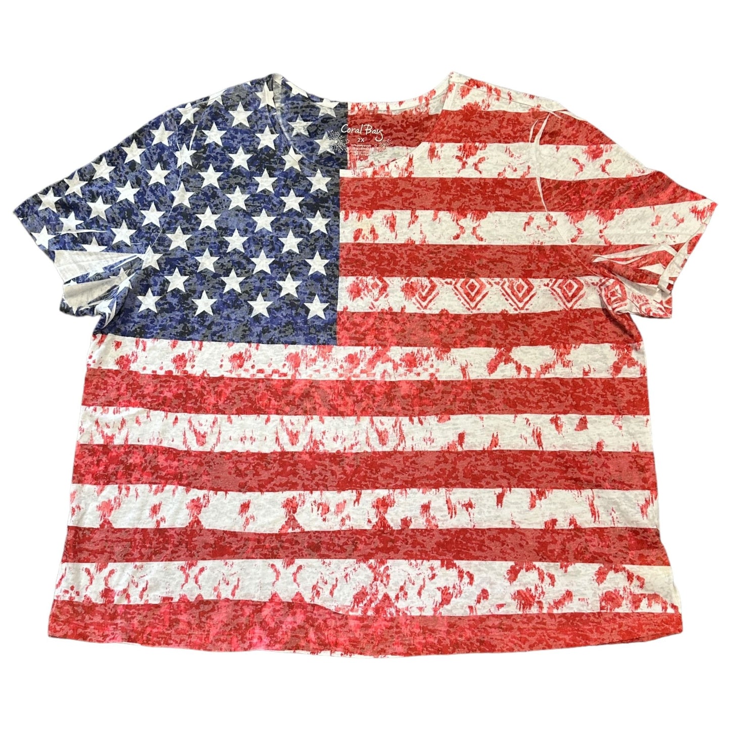 Coral Bay Womens 2X American Flag Burnout Tshirt All Over Print Patriotic USA