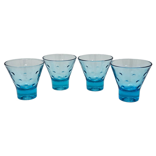 Vintage MCM Hazel Atlas Turquoise Blue Capri Dot Whisky Shot Glasses Set of 4