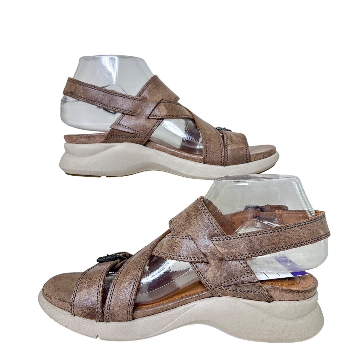 Bussola Jamaica 7.5/38 Jenny Leather Sandals Dakota Taupe Strappy Comfort Buckle