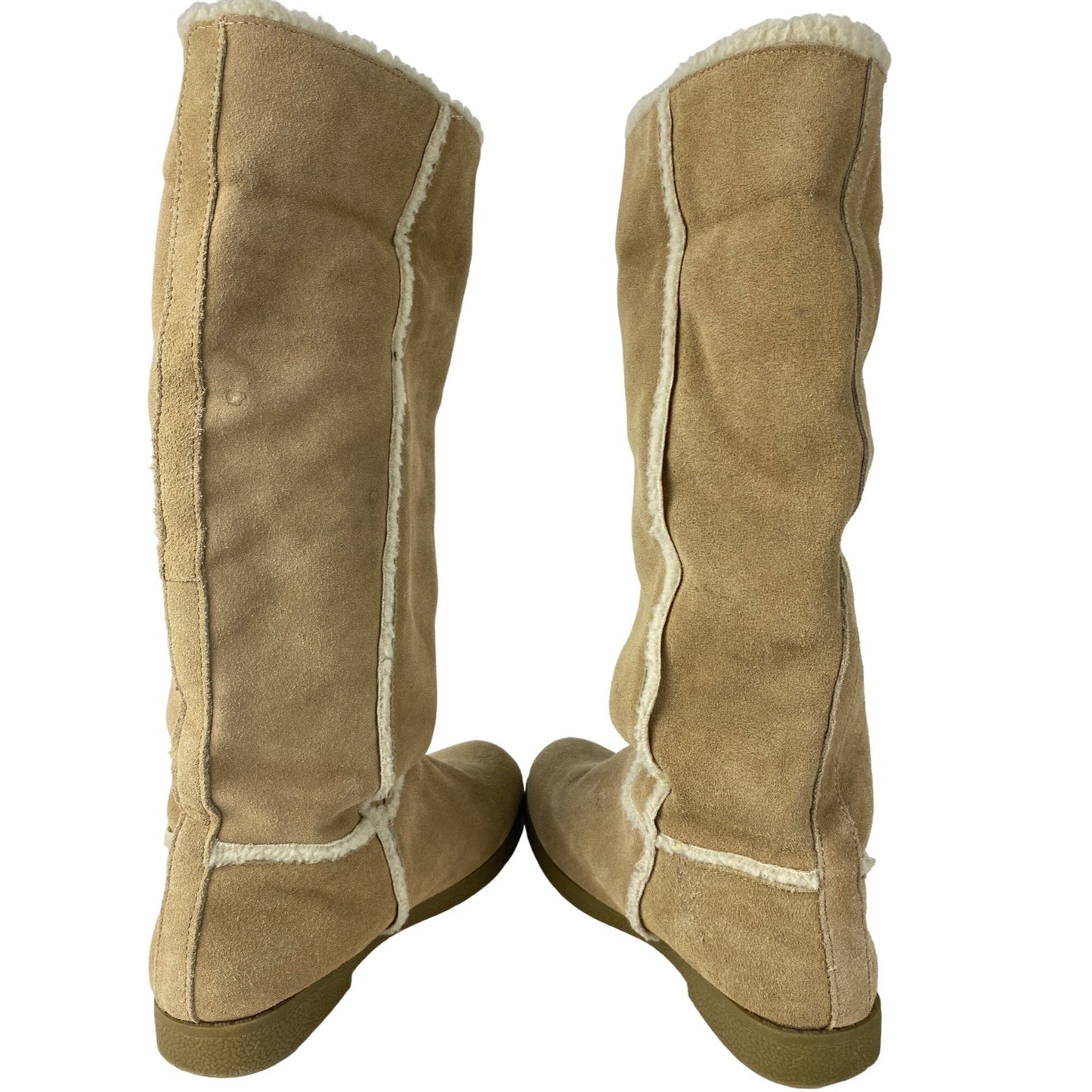 Xhilaration Size 7 Womens Tan Genuine Suede Knee High Boots Faux Fur Lining