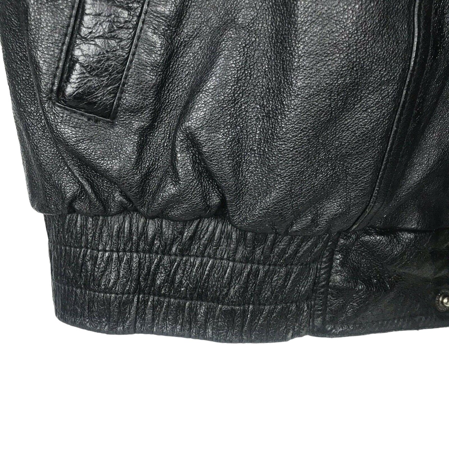 Vintage Florenzi Mens L Black Leather Jacket Bomber Biker Aviator Elastic Waist