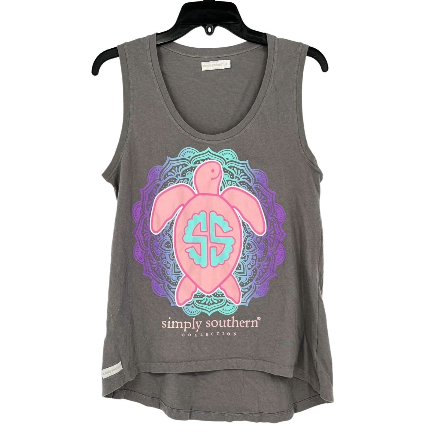 Simply Southern S Gray Tank Top Pink Turtle Mandala High Low Sleeveless Shirt