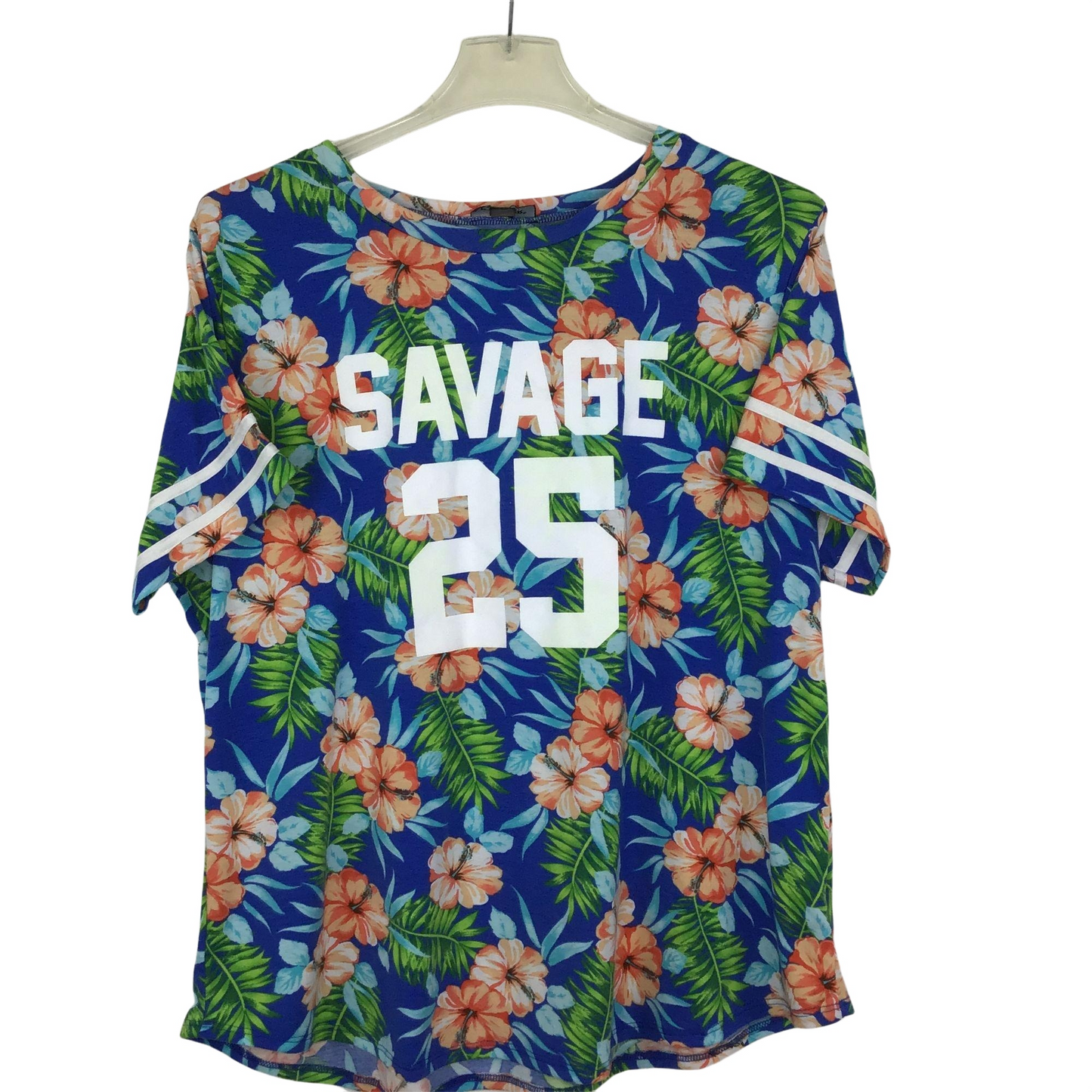 Joe Boxer Womens 3X Savage 25 Tunic Top Blue Pink Hawaiian Print Short Sleeve