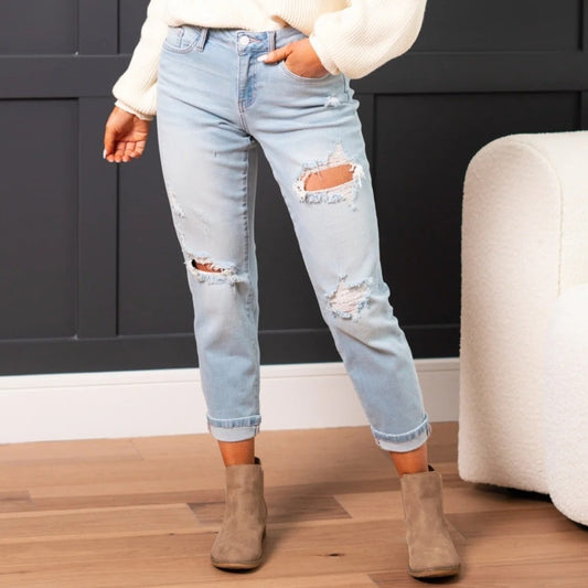 Judy Blue Womens 18W Jeans JP88333LT Boyfriend Fit Destroyed Stretch Super Light