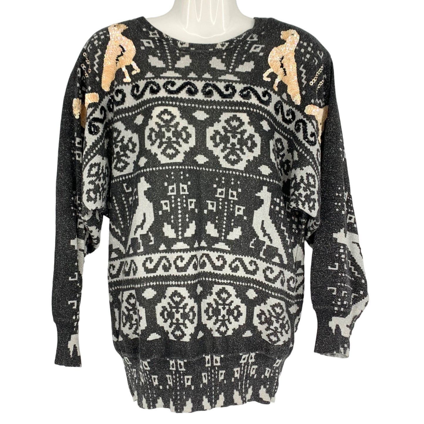 Vtg 80s Spree Intl Metallic Sequined Sweater S Shoulder Pad Statement Retro Glam