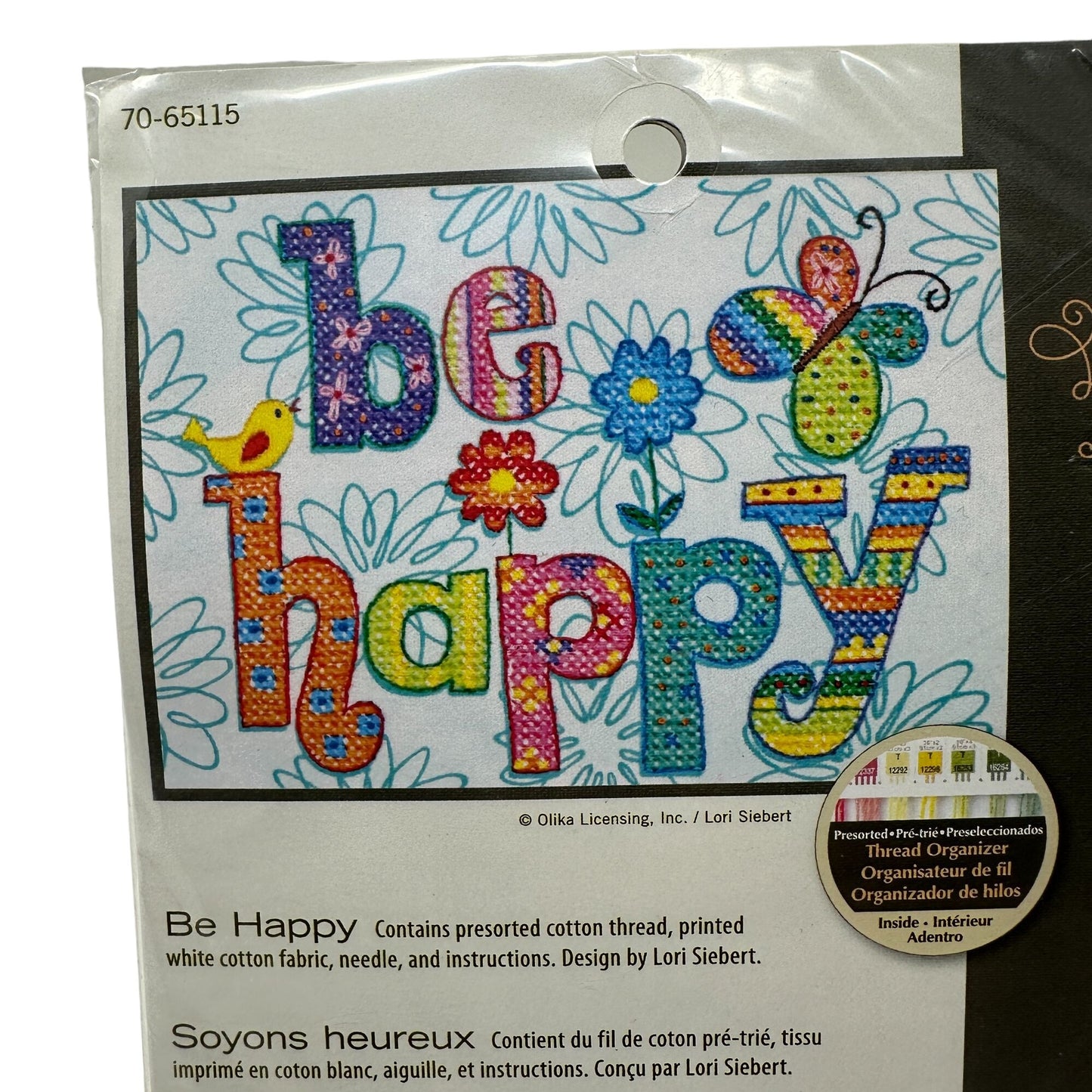 NEW Dimensions 7" x 5" Be Happy Stamped Cross Stitch Kit Craft Needlework