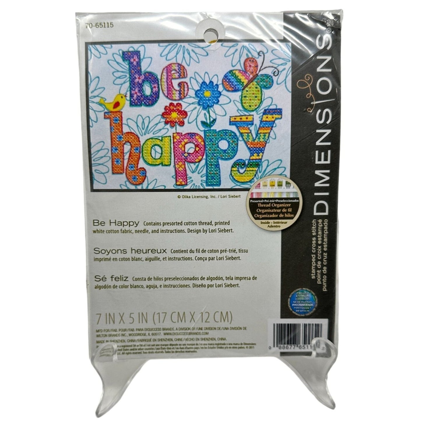 NEW Dimensions 7" x 5" Be Happy Stamped Cross Stitch Kit Craft Needlework