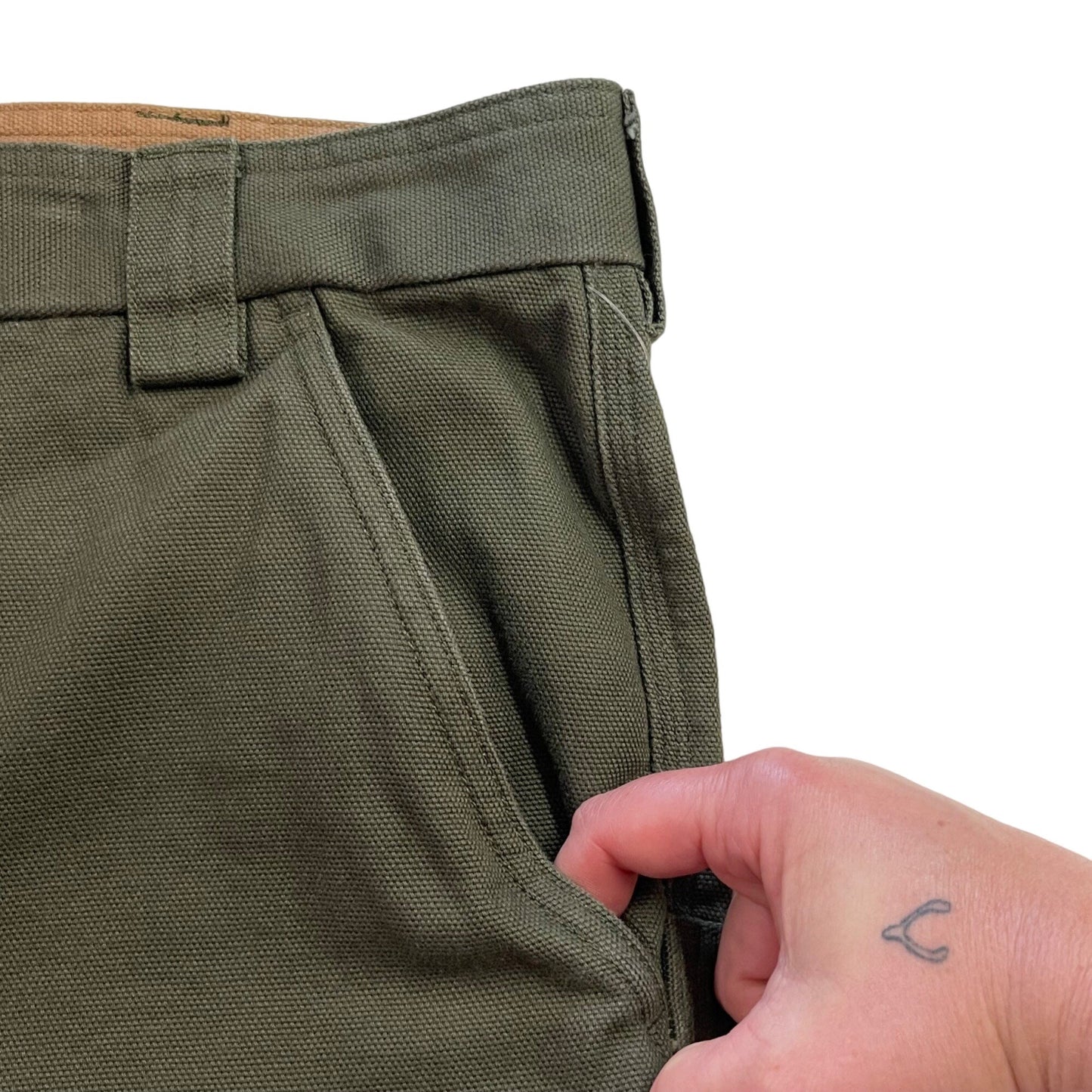 Duluth Trading Mens 46 Green Thick Canvas Cargo Shorts Utility Pockets Belted