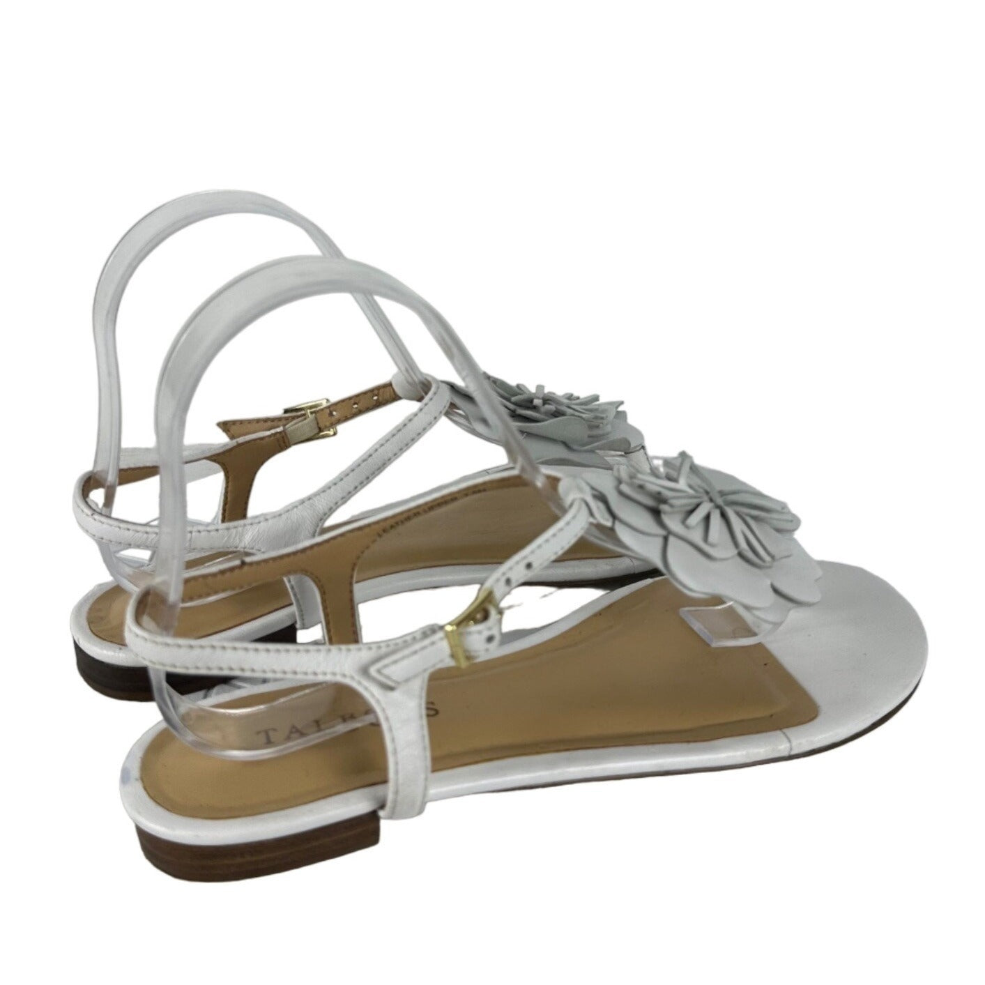 Talbots Womens 7.5M White Flat Strappy Sandal Flower Buckle Casual Church Wear